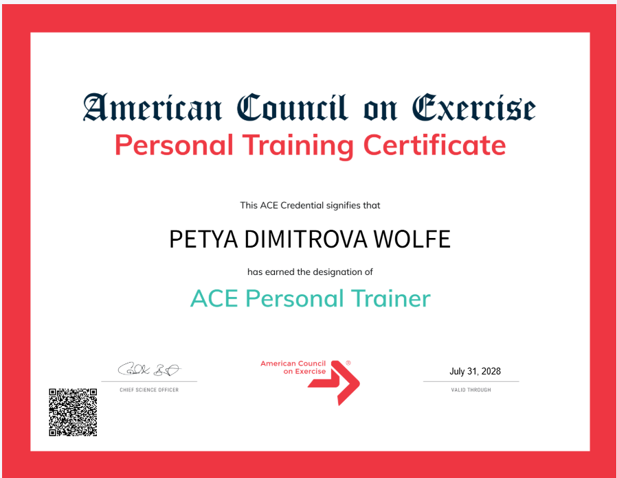 ACE Personal Training Certificate — Petya Dimitrova Wolfe