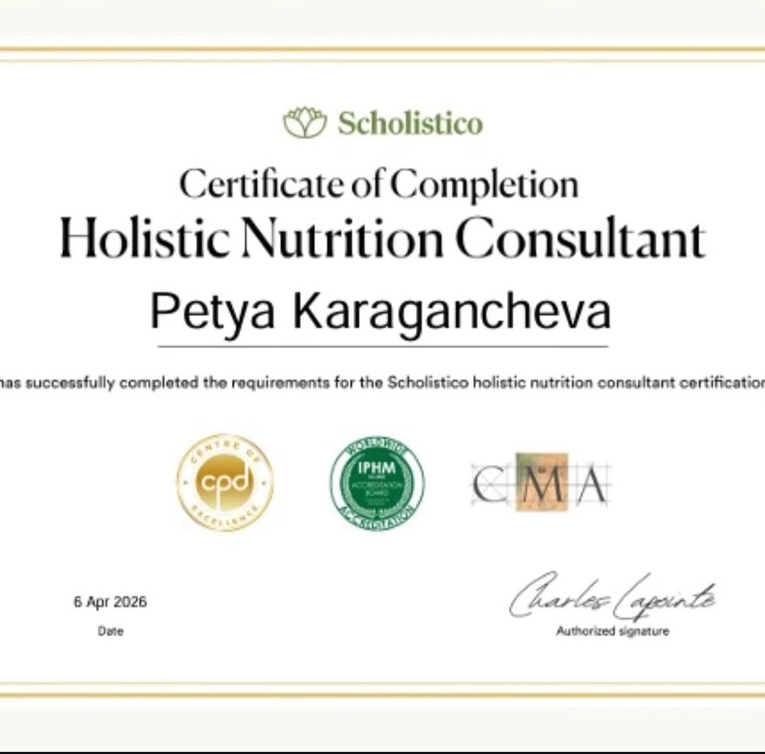 Certified Holistic Nutrition Consultant Certificate — Petya Wolfe, Scholistico